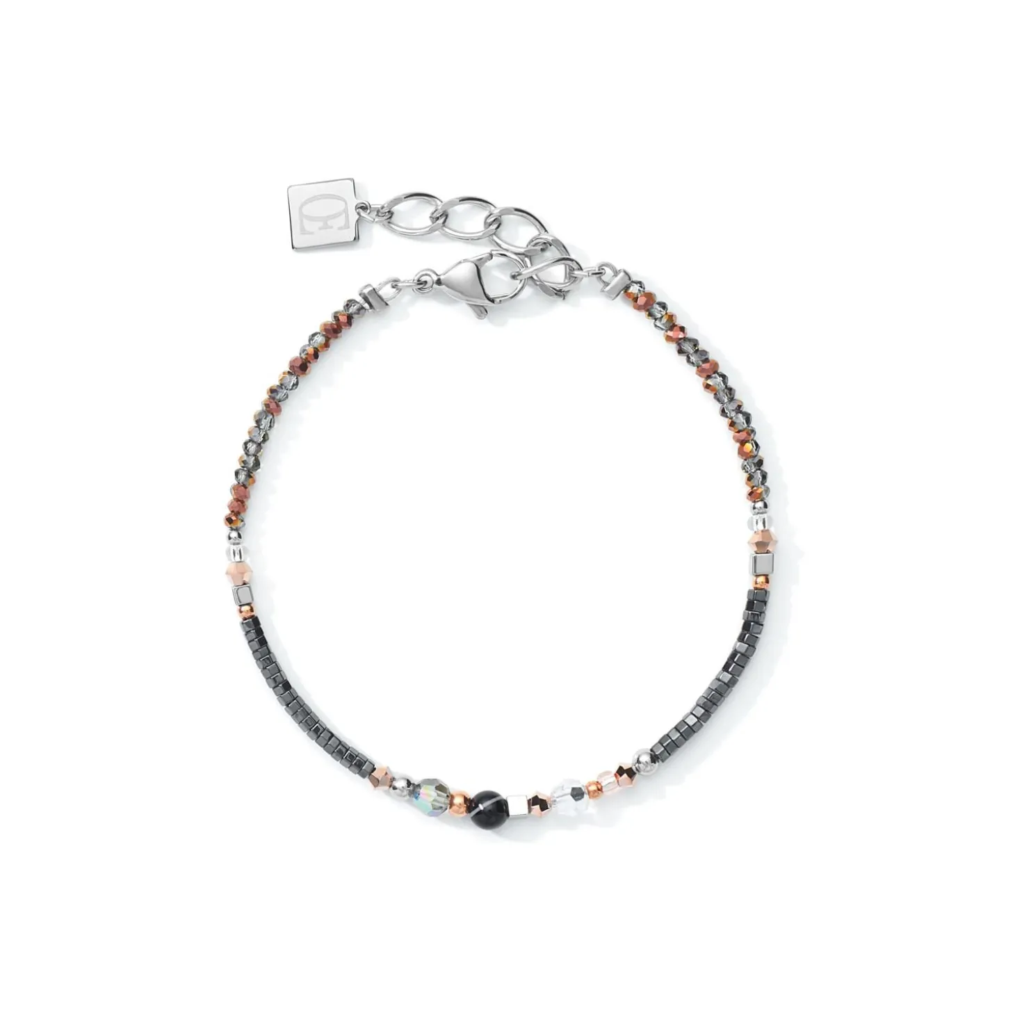 COEUR DE LION Kristallarmbänder-Armband Amulett Kleine Kristalle & Gestreifter Onyx Grau-Kristall