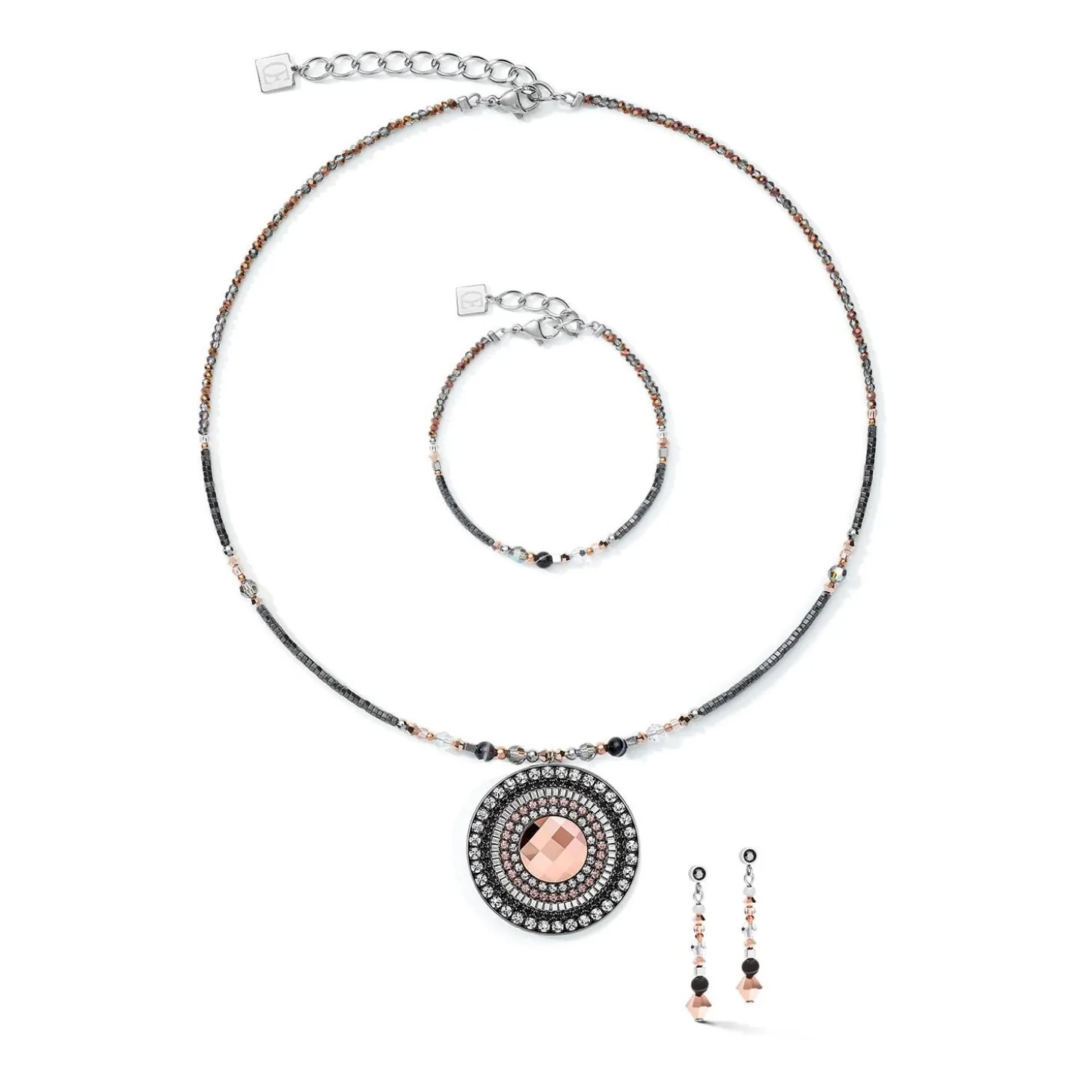 COEUR DE LION Edelsteinarmbänder-Armband Amulett Kleine Kristalle & Gestreifter Onyx Grau-Kristall