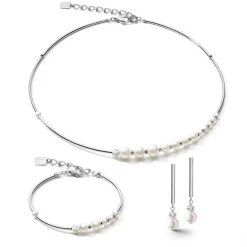 COEUR DE LION Hochzeit-Armband Asymmetrie Süßwasserperlen & Edelstahl Weiß-Silber
