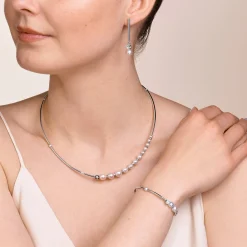 COEUR DE LION Hochzeit-Armband Asymmetrie Süßwasserperlen & Edelstahl Weiß-Silber