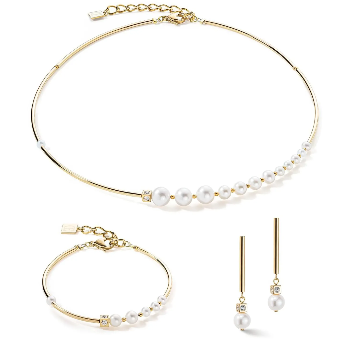 COEUR DE LION Mix&And&Match-Armbänder-Armband Asymmetrie Süßwasserperlen & Edelstahl Weißgold