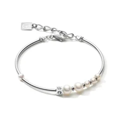COEUR DE LION Perlenarmbänder-Armband Asymmetrie Süßwasserperlen & Edelstahl Weiß-Silber