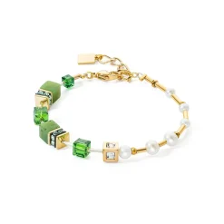 COEUR DE LION Geocube® Echtstein-Armband Geocube® Fusion Precious Pearl Mix Gold-Grün