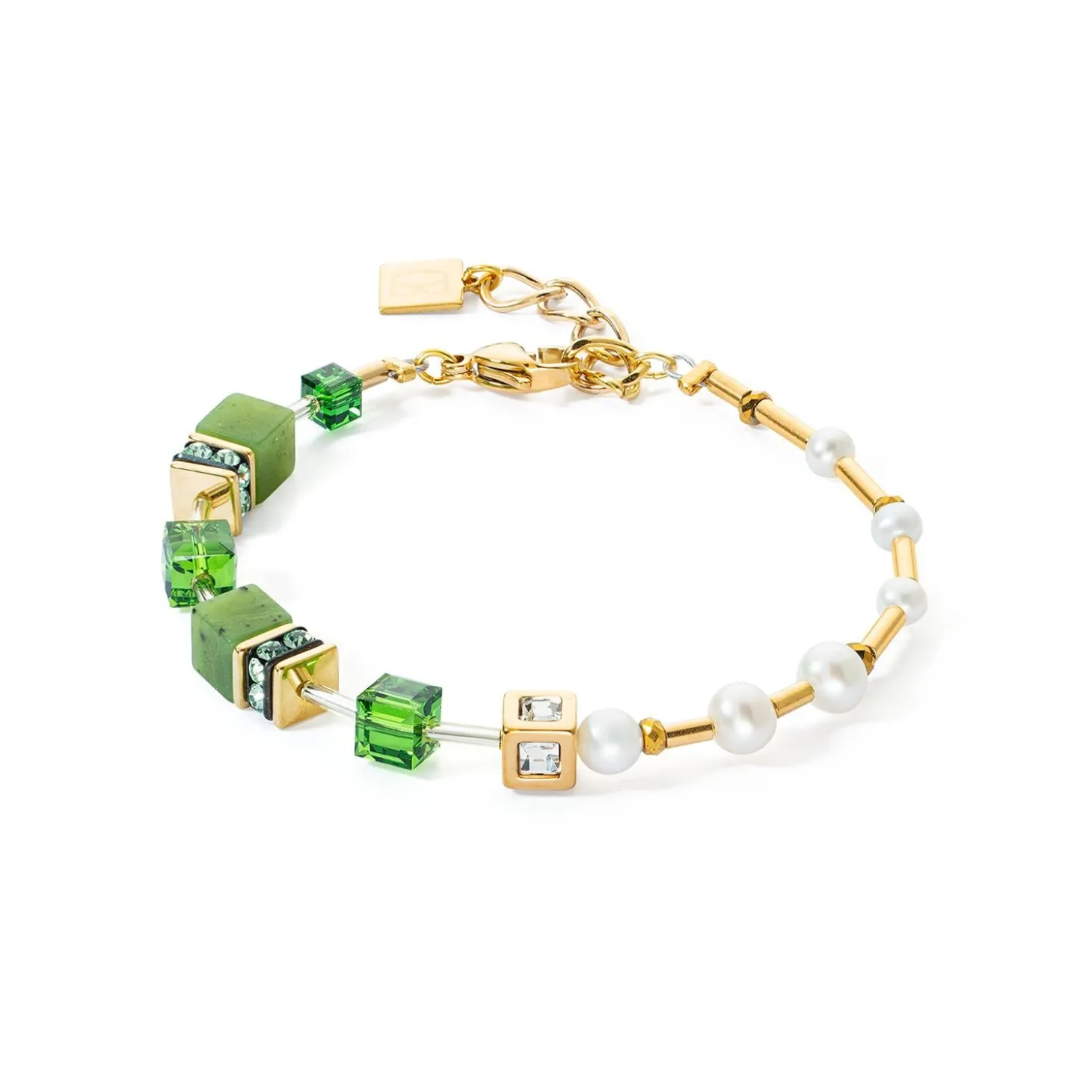 COEUR DE LION Geocube® Echtstein-Armband Geocube® Fusion Precious Pearl Mix Gold-Grün