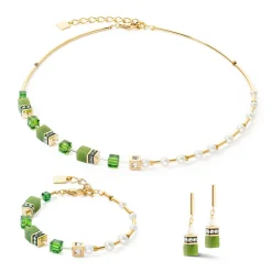 COEUR DE LION Echter Stein-Armband Geocube® Fusion Precious Pearl Mix Gold-Grün