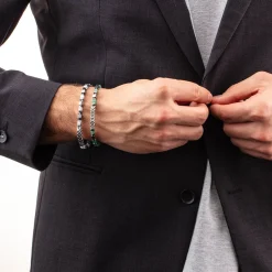 COEUR DE LION Männer-Armband Precious Cubes & Chain Weiß-Silber