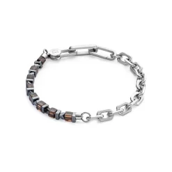 COEUR DE LION Männer-Armband Precious Fusion Gliederkette Braun-Silber