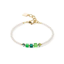 COEUR DE LION Festliche Kollektion-Armband Princess Pearls & Cubes Gold-Grün