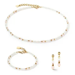 COEUR DE LION Hochzeit-Armband Romantische Süßwasserperlen & Rosenquarz Gold