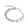COEUR DE LION Hochzeit-Armband Süßwasserperlen & dicke Kette 4-in-1 Weiß-Silber