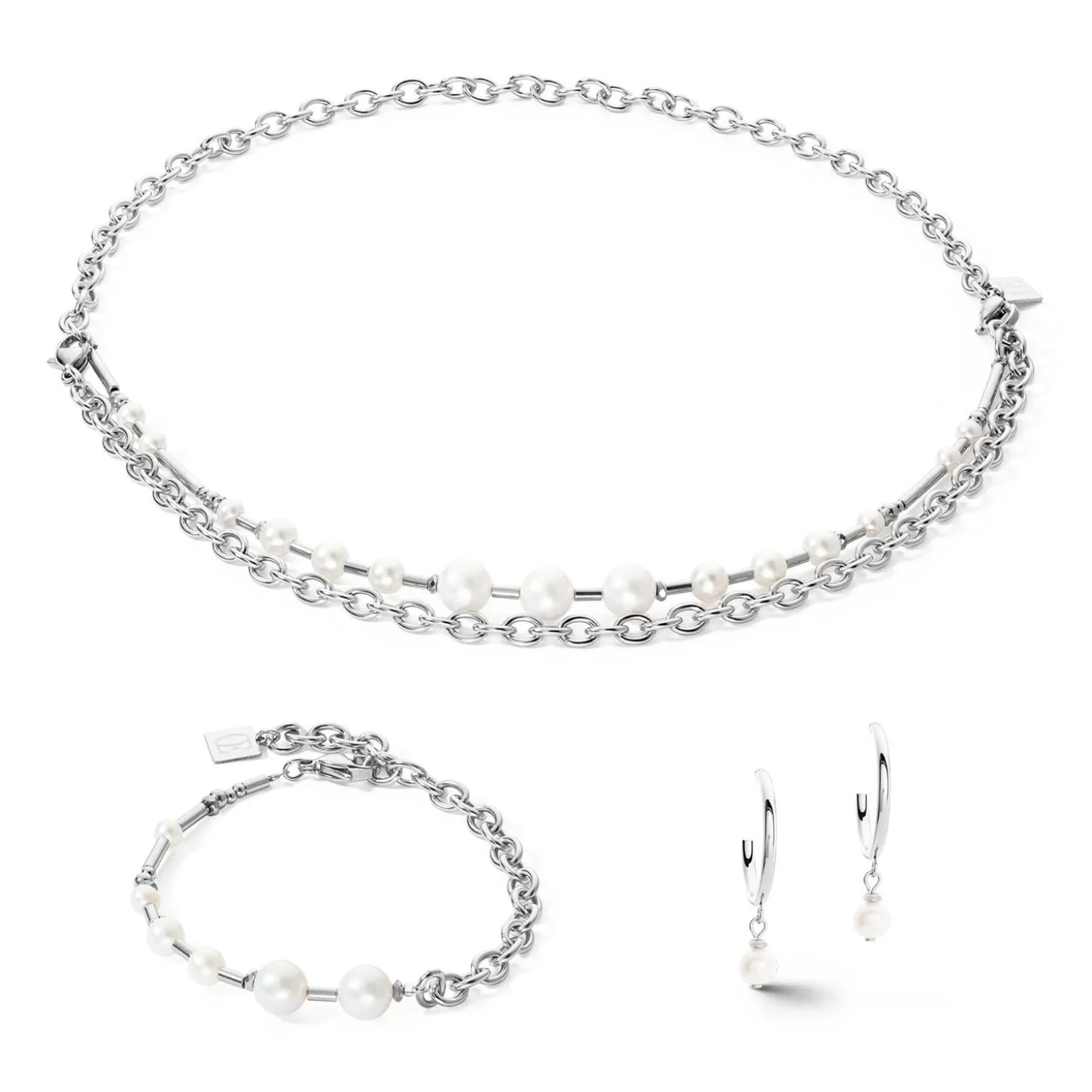 COEUR DE LION Perlenarmbänder-Armband Süßwasserperlen & Kette Multiwear Silber