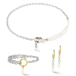 COEUR DE LION Hochzeit-Armband Y & Ovale Süßwasserperlen mit O-Ring Bicolor