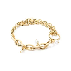 COEUR DE LION Mix&And&Match-Armbänder-Armband Y Navette Süßwasserperlen Gold