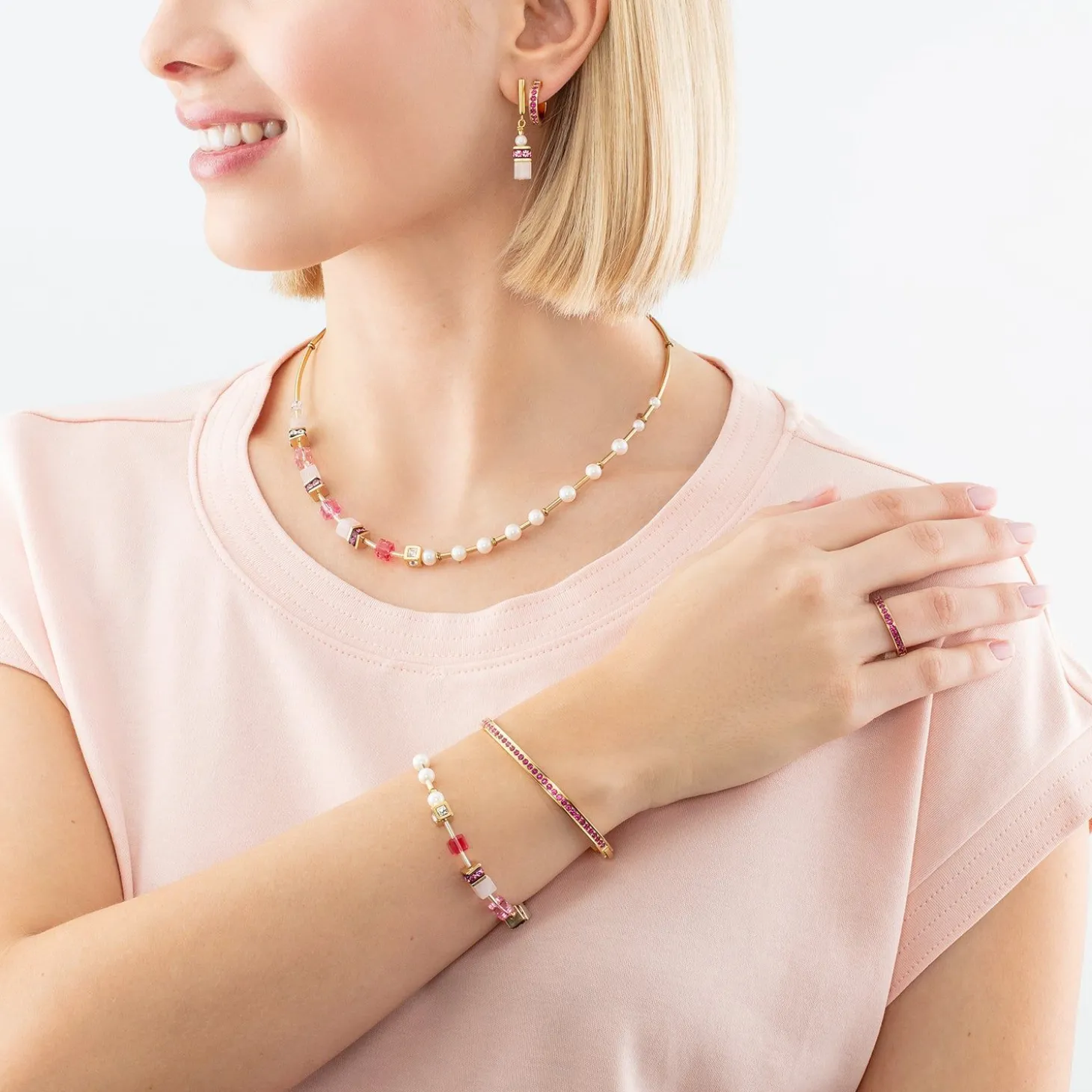 COEUR DE LION Coeur Essentials-Armreif Edelstahl & Kristalle Gold Pink 17