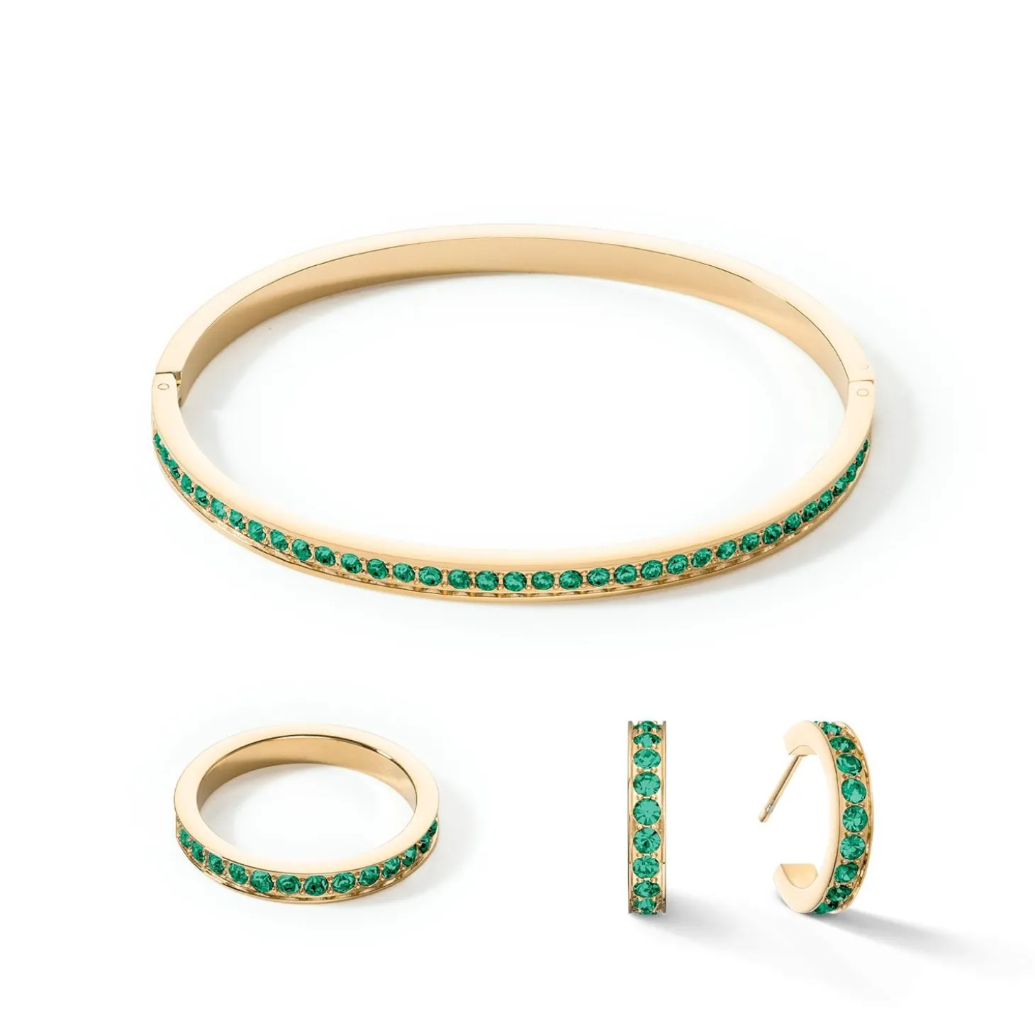 COEUR DE LION Coeur Essentials-Armreif Edelstahl & Kristalle Gold Dunkelgrün 19