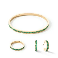 COEUR DE LION Armreifen-Armreif Edelstahl & Kristalle Gold Dunkelgrün 17