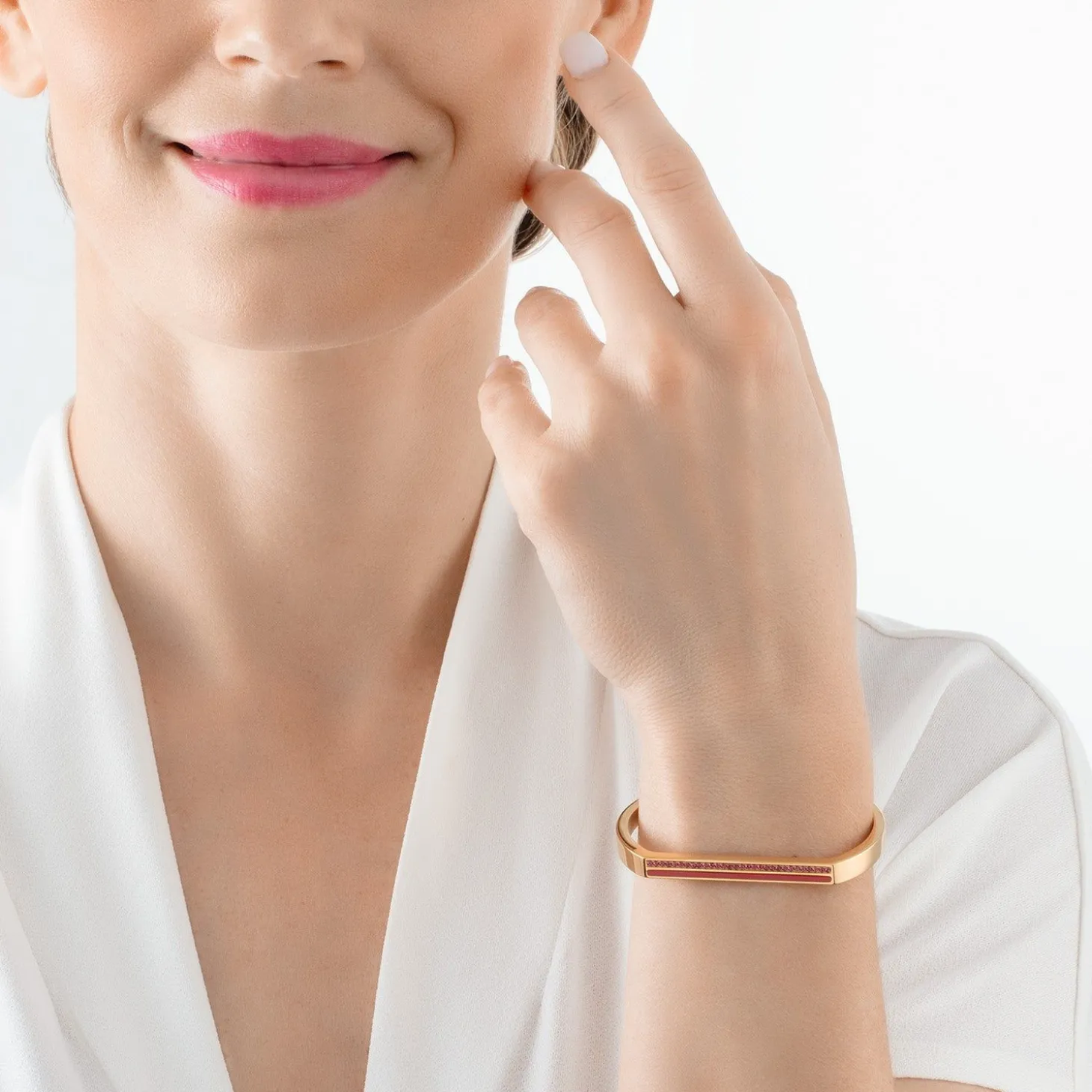 COEUR DE LION Coeur Essentials-Armreif mit quadratischen Streifen, Gold-Rosa