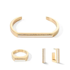 COEUR DE LION Mix&And&Match-Armbänder-Armreif mit quadratischen Streifen Gold-Weiß