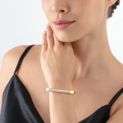 COEUR DE LION Mix&And&Match-Armbänder-Armreif mit quadratischen Streifen Gold-Weiß