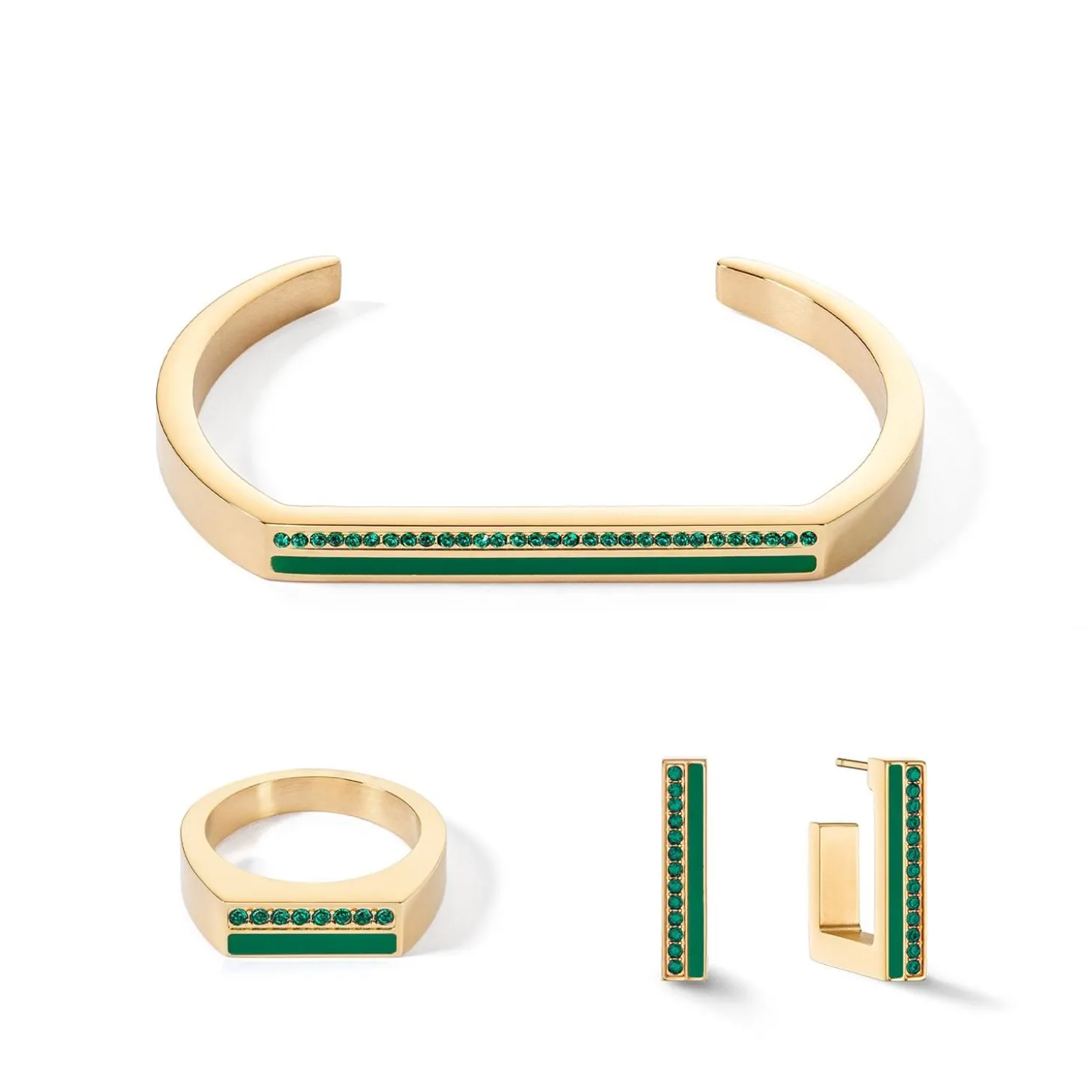 COEUR DE LION Armreifen-Armreif mit quadratischen Streifen, goldgrün