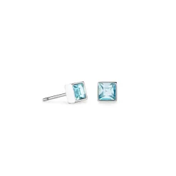 COEUR DE LION Ohrstecker-Brillante quadratische kleine Ohrringe Silber Aqua