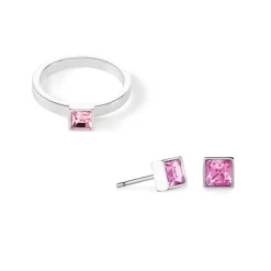 COEUR DE LION Ohrstecker-Brillante quadratische kleine Ohrringe Silber Rosa