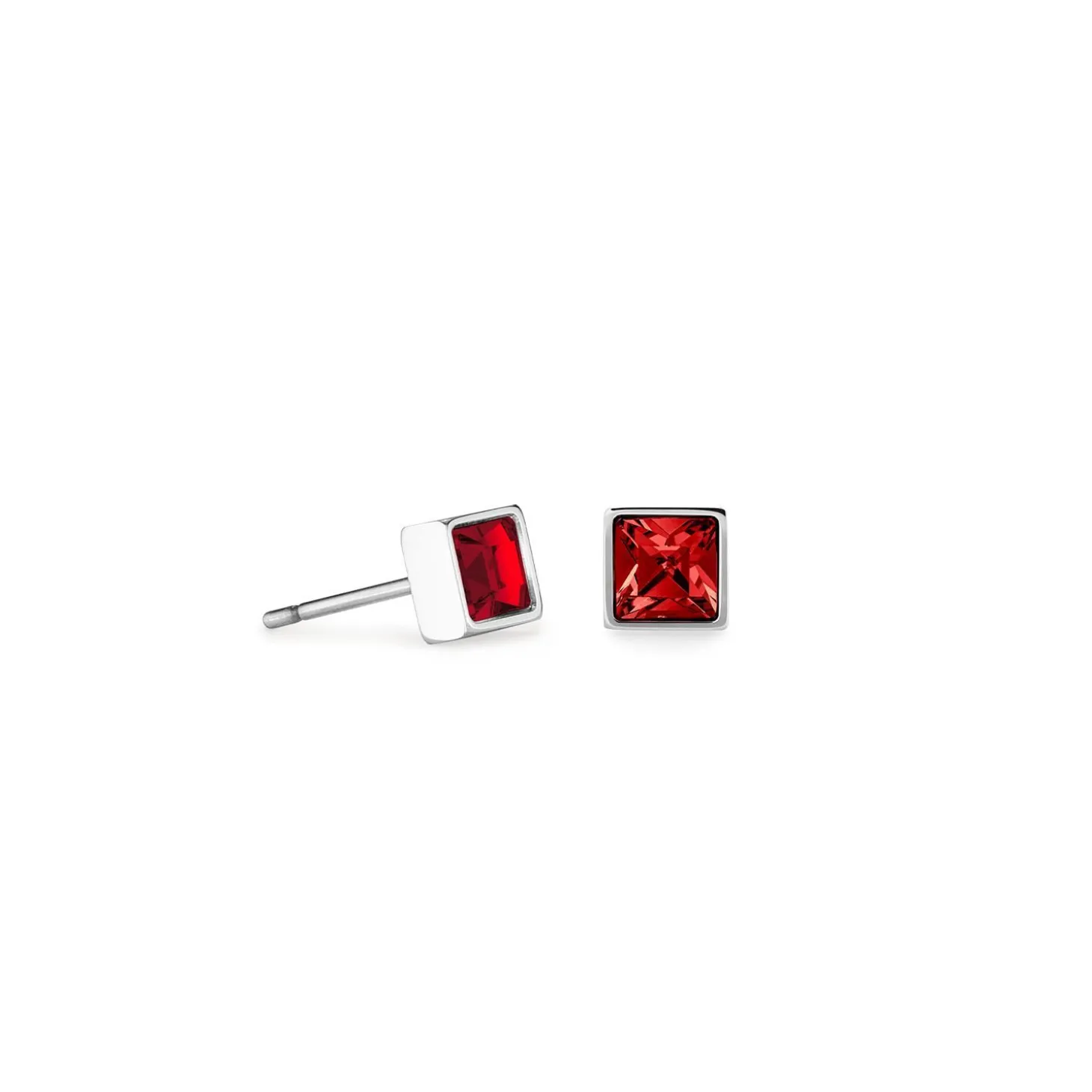 COEUR DE LION Coeur Essentials-Brillante quadratische kleine Ohrringe Silber Rot