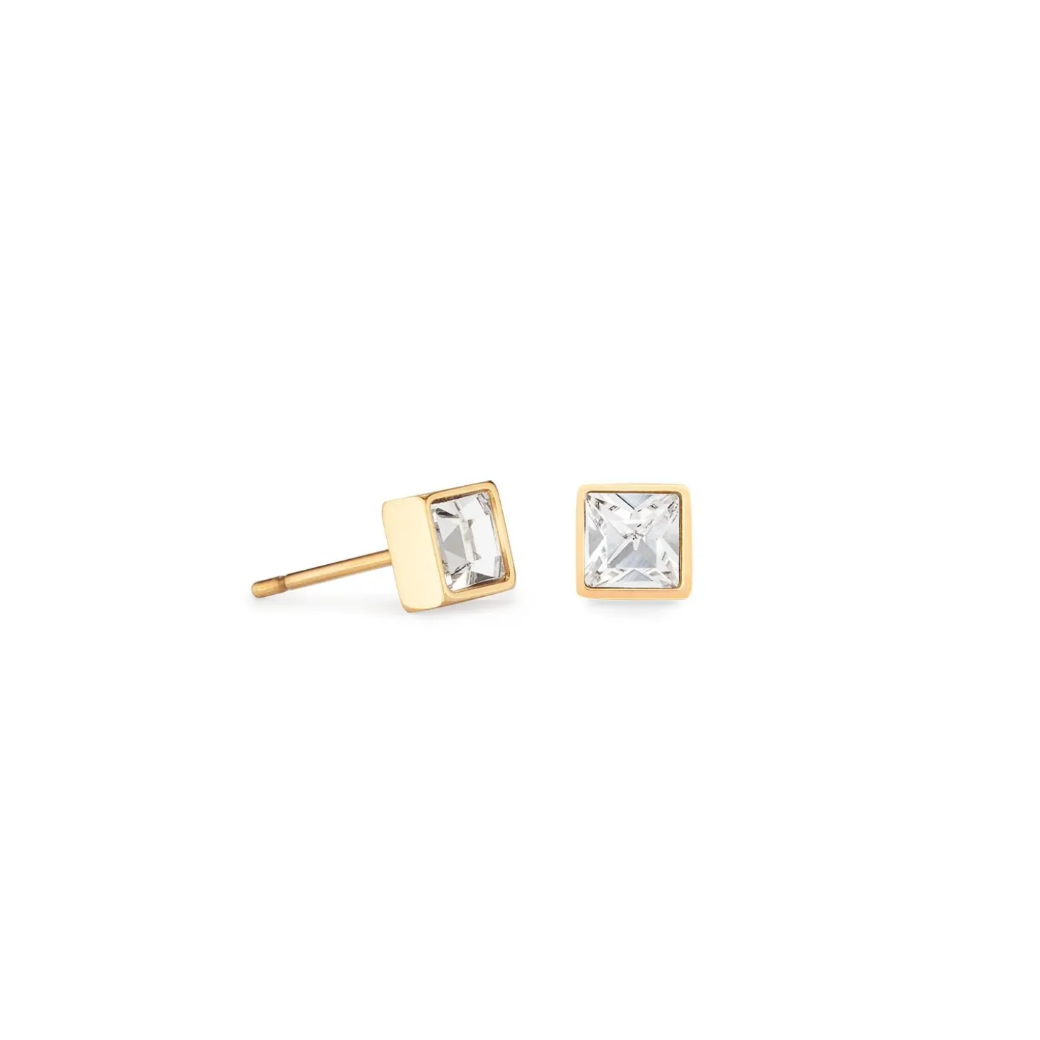 COEUR DE LION Coeur Essentials-Brillante quadratische kleine Ohrringe aus Goldkristall