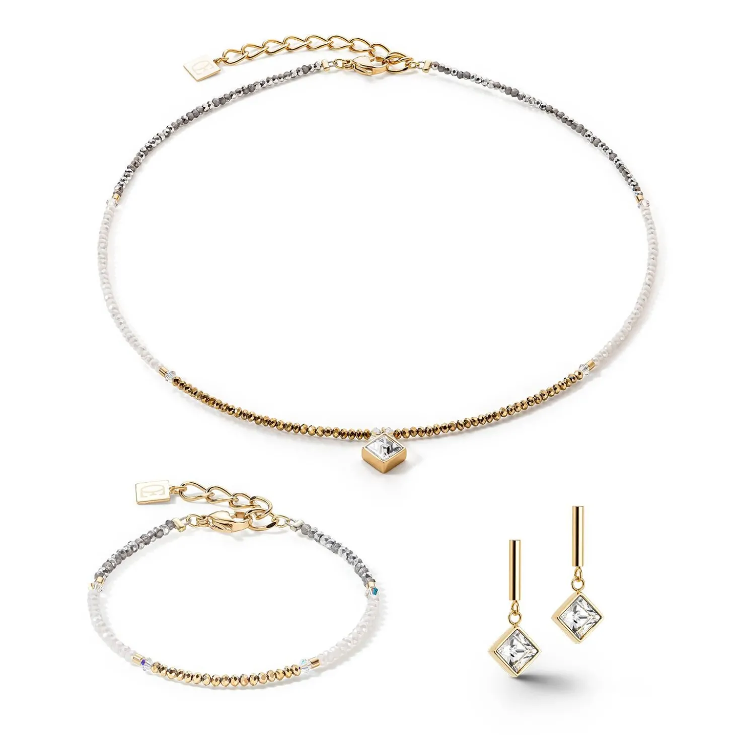 COEUR DE LION Kristallohrringe-Brillante quadratische Ohrringe Gold-Kristall