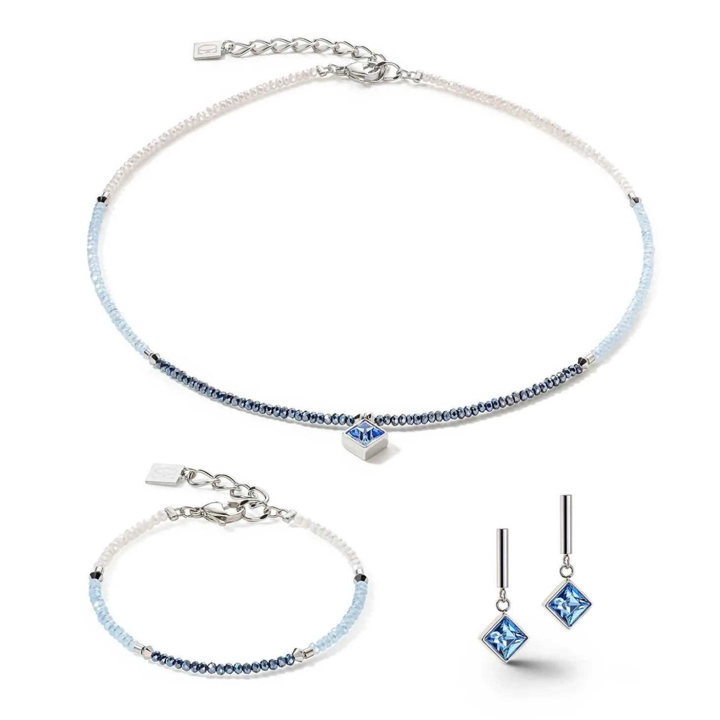 COEUR DE LION Kristallohrringe-Brillante quadratische Ohrringe Silber Hellblau
