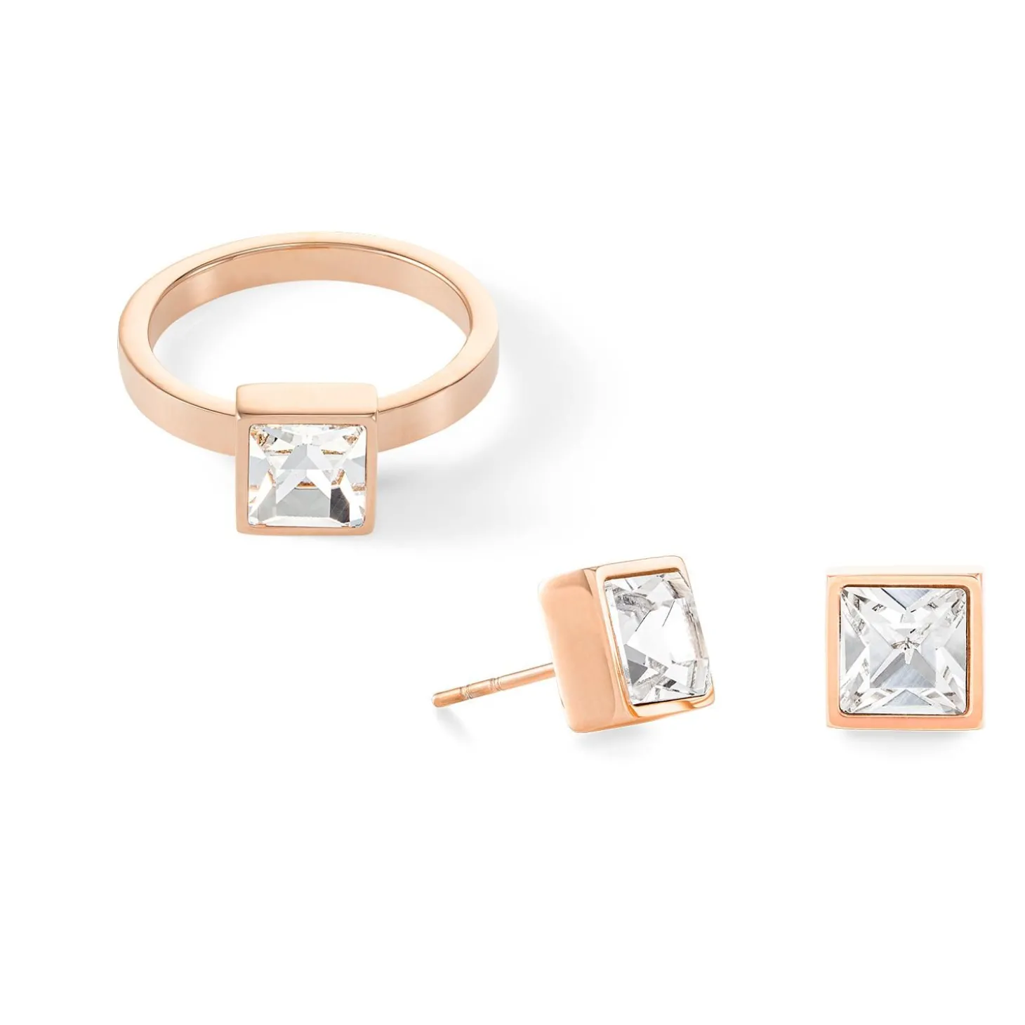 COEUR DE LION Coeur Essentials-Brillanter quadratischer großer Ring aus Roségold-Kristall