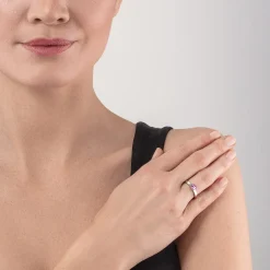 COEUR DE LION Coeur Essentials-Brillanter quadratischer kleiner Ring Silber Hellrosa