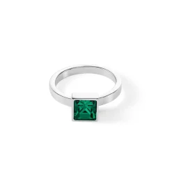 COEUR DE LION Coeur Essentials-Brillanter quadratischer großer Ring Silber Dunkelgrün