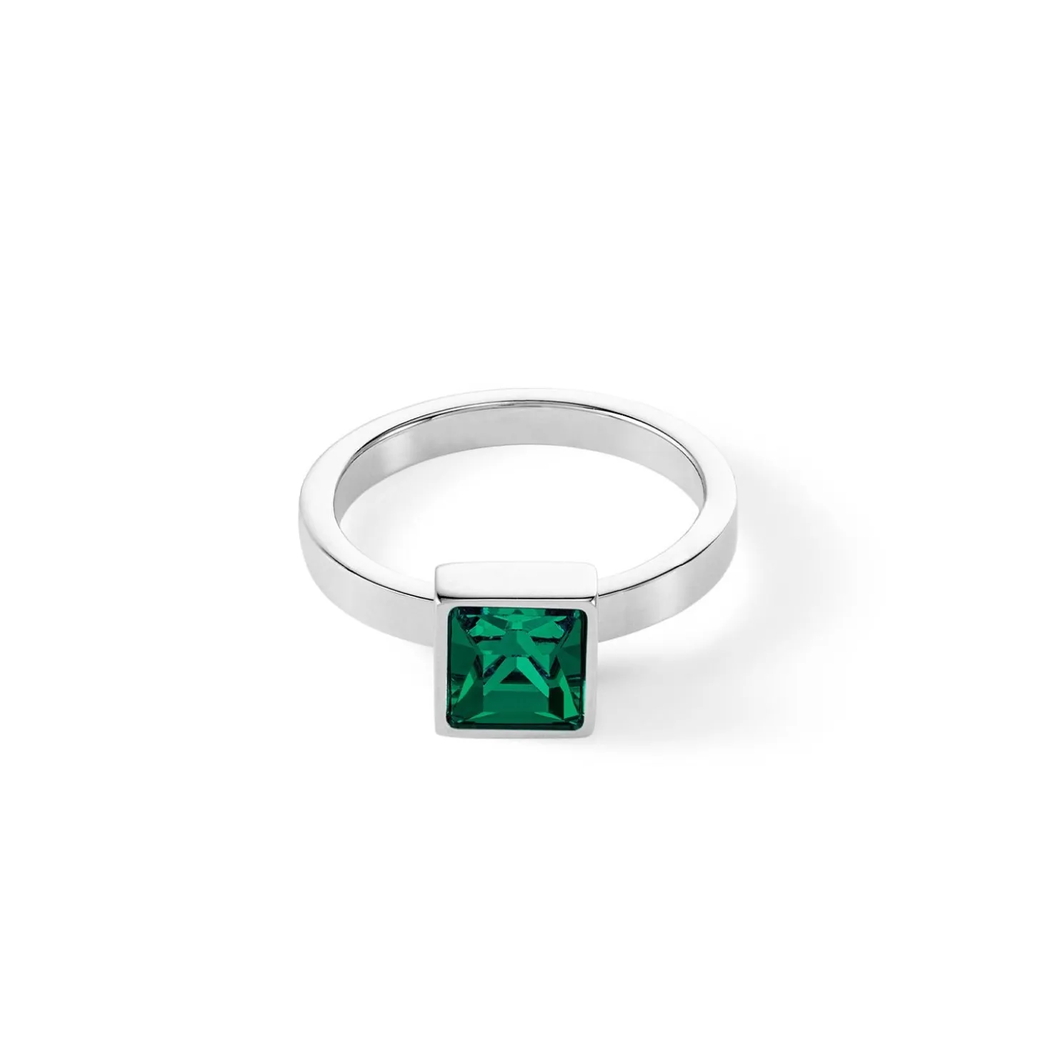 COEUR DE LION Coeur Essentials-Brillanter quadratischer großer Ring Silber Dunkelgrün