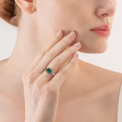 COEUR DE LION Coeur Essentials-Brillanter quadratischer großer Ring Silber Dunkelgrün