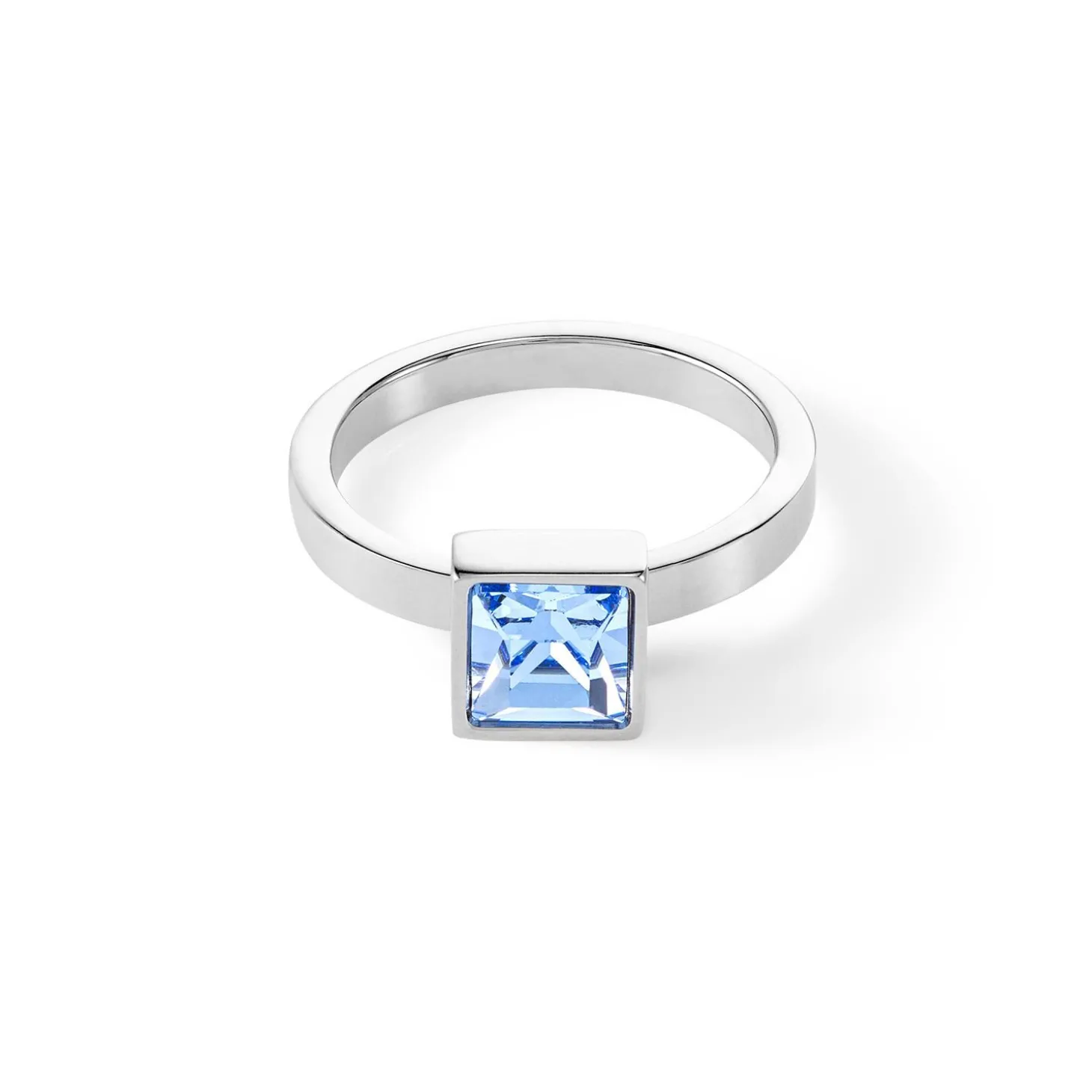 COEUR DE LION Coeur Essentials-Brillanter quadratischer großer Ring Silber Hellblau