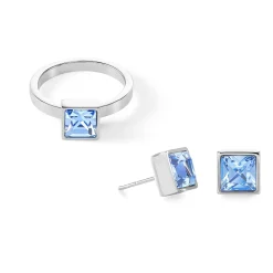 COEUR DE LION Coeur Essentials-Brillanter quadratischer großer Ring Silber Hellblau