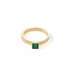 COEUR DE LION Coeur Essentials-Brillanter quadratischer kleiner Ring Gold Dunkelgrün