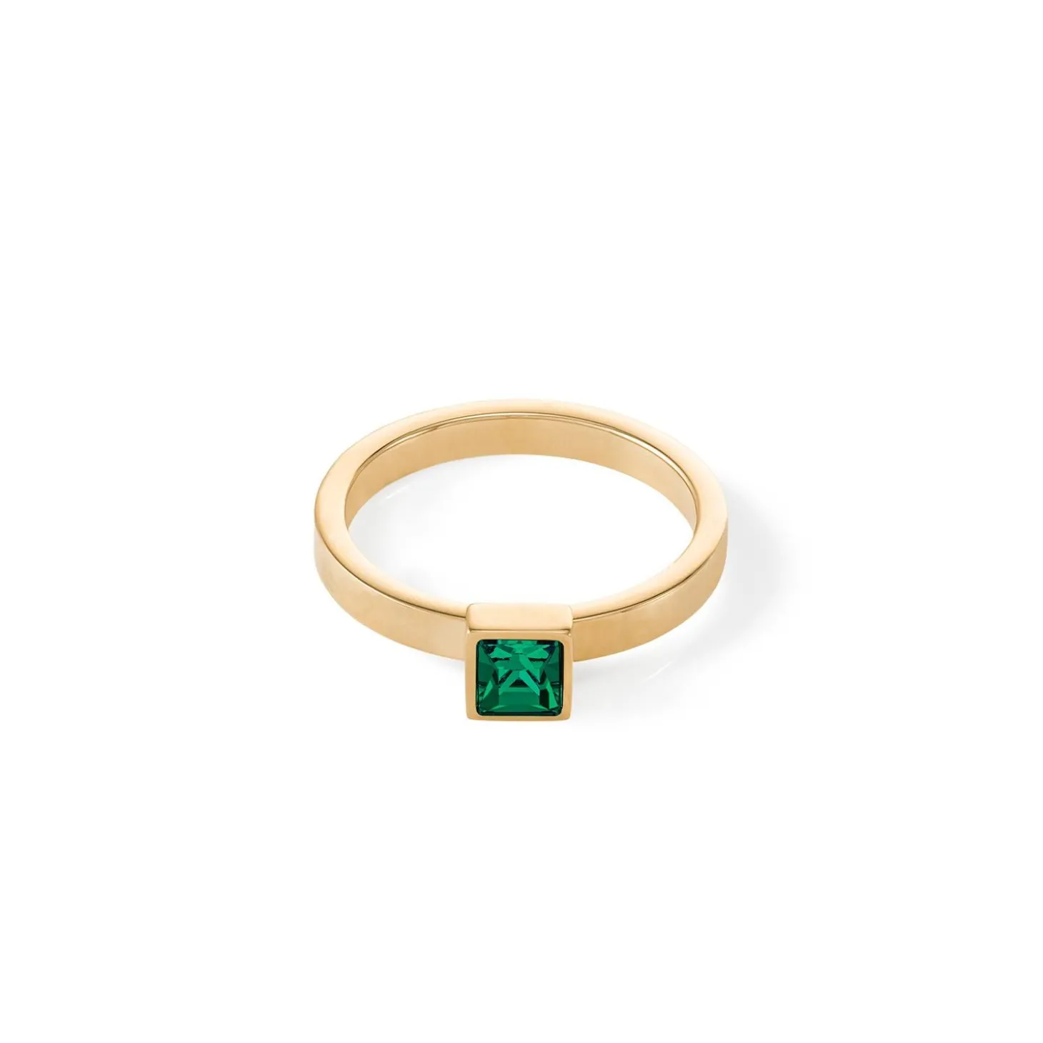COEUR DE LION Coeur Essentials-Brillanter quadratischer kleiner Ring Gold Dunkelgrün