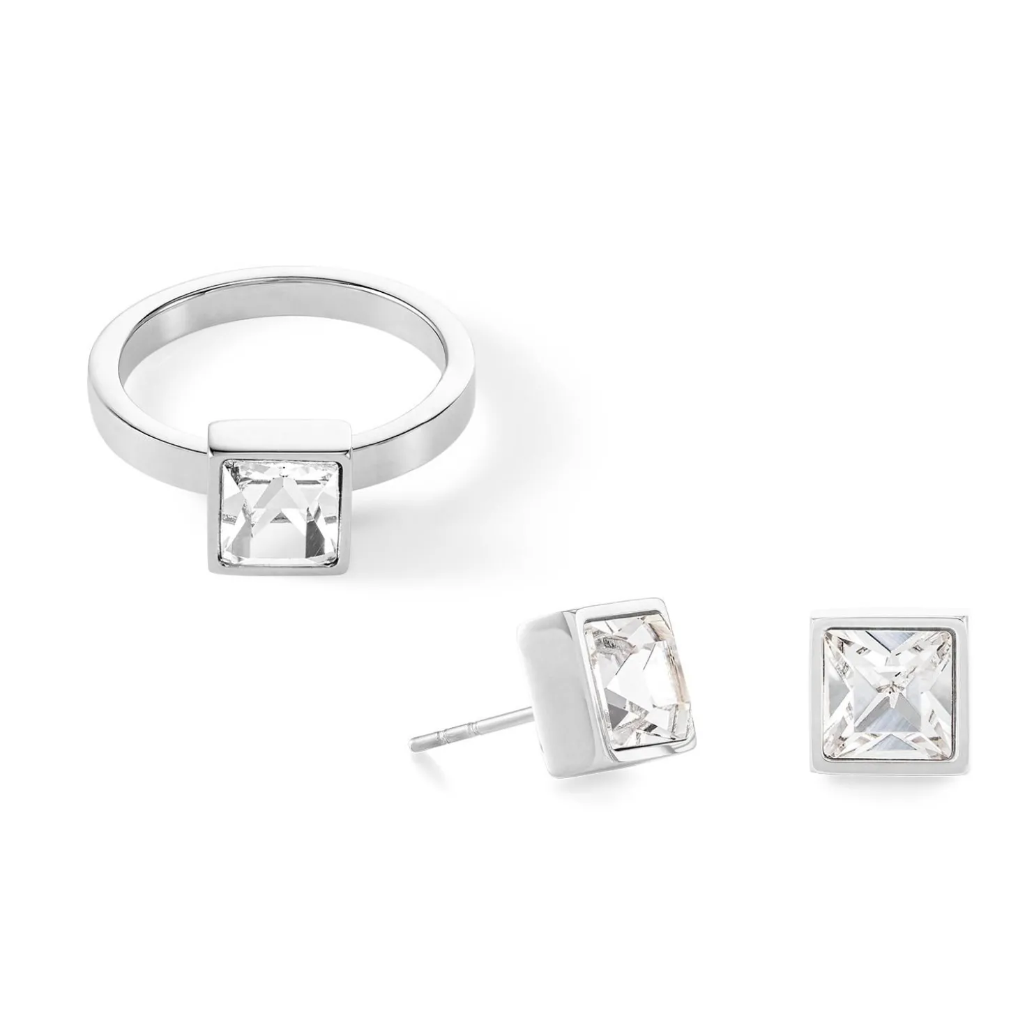COEUR DE LION Coeur Essentials-Brillanter quadratischer großer Ring aus Silberkristall