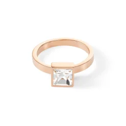 COEUR DE LION Kristallringe-Brillanter quadratischer großer Ring aus Roségold-Kristall
