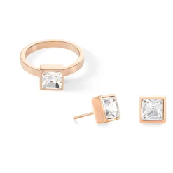 COEUR DE LION Kristallringe-Brillanter quadratischer großer Ring aus Roségold-Kristall