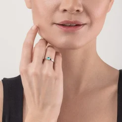 COEUR DE LION Mix&And&Match-Ringe-Brillanter quadratischer kleiner Ring Silber Aqua
