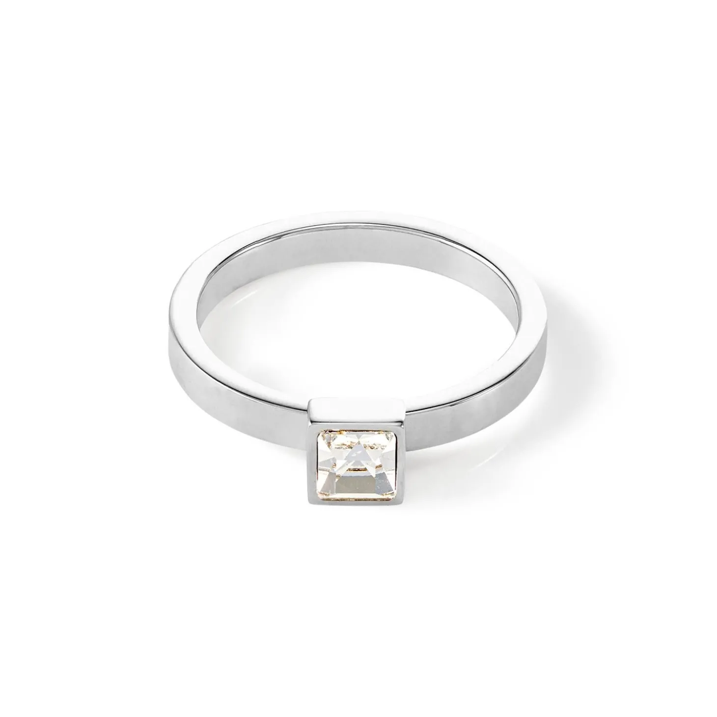 COEUR DE LION Mix&And&Match-Ringe-Brillanter quadratischer kleiner Ring aus Silberkristall