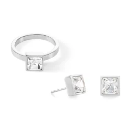 COEUR DE LION Mix&And&Match-Ringe-Brillanter quadratischer großer Ring aus Silberkristall