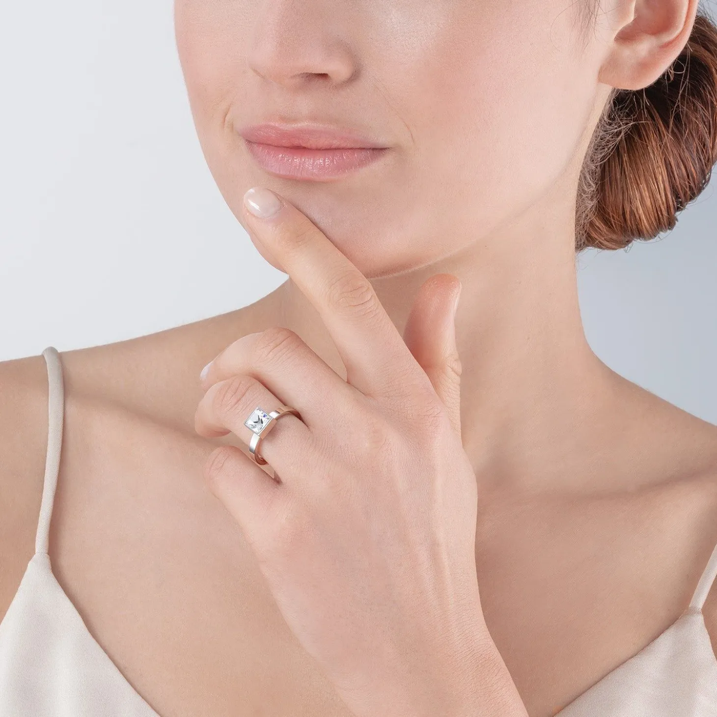 COEUR DE LION Mix&And&Match-Ringe-Brillanter quadratischer großer Ring aus Silberkristall
