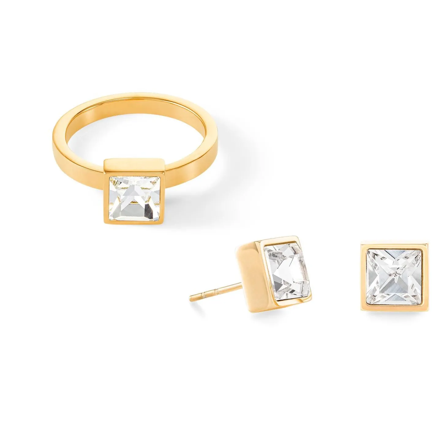 COEUR DE LION Mix&And&Match-Ringe-Brillanter quadratischer großer Ring aus Goldkristall