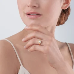 COEUR DE LION Mix&And&Match-Ringe-Brillanter quadratischer großer Ring aus Goldkristall
