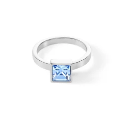 COEUR DE LION Mix&And&Match-Ringe-Brillanter quadratischer großer Ring Silber Hellblau