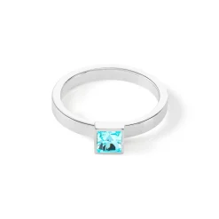 COEUR DE LION Kristallringe-Brillanter quadratischer kleiner Ring Silber Aqua